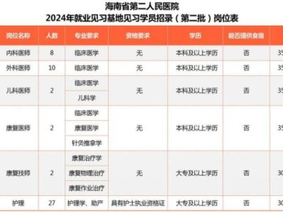 海南省第二人民医院2024就业见习基地学员招录(岗位+薪资+报名)