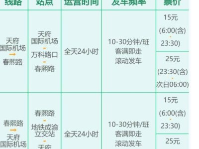 天府机场大巴路线及票价