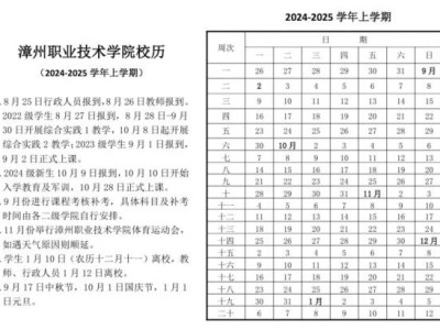 2025年漳州职业技术学院放寒假时间（附学年校历）