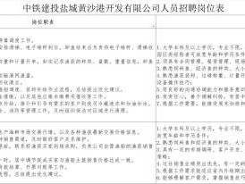 中铁建投盐城黄沙港开发有限公司招聘岗位表