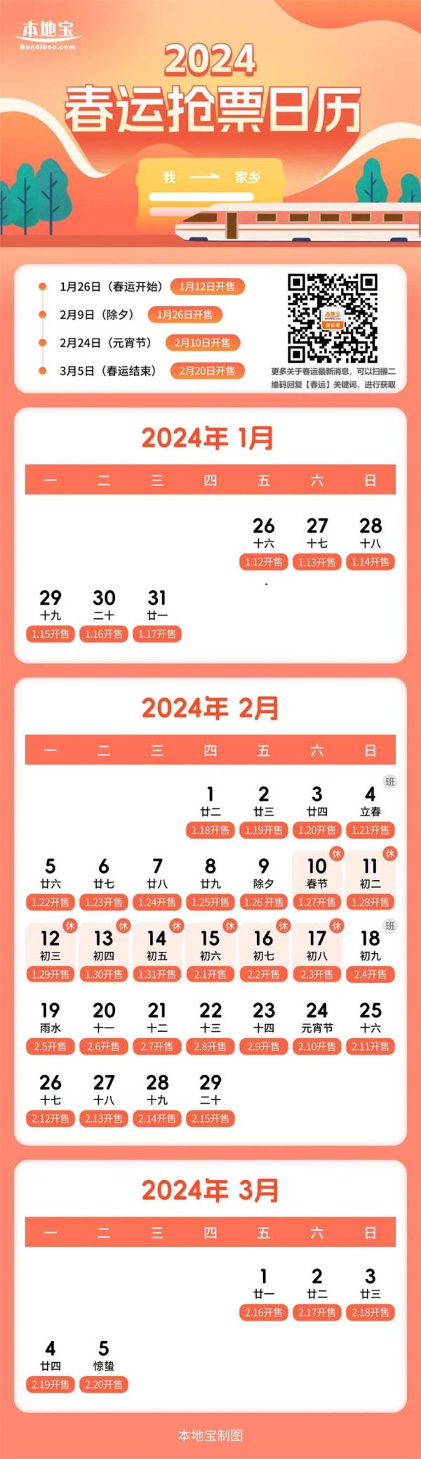 2024年春运火车票什么时候开售？