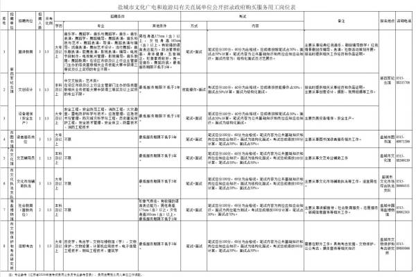盐城文化和广电旅游局招聘政府买办工作人员岗位表
