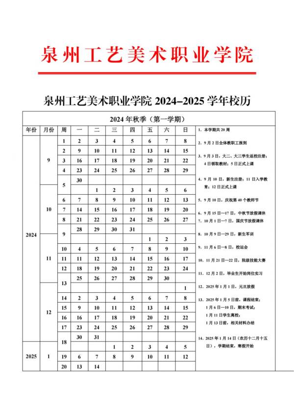 2024年秋季学期泉州各个大学开学时间（4）
