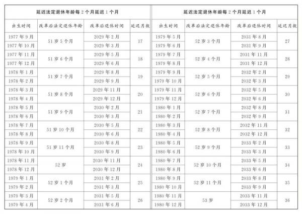 2025延迟退休年龄一览表(男职工+女职工)（10）
