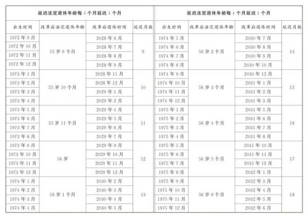 2025延迟退休年龄一览表(男职工+女职工)（6）