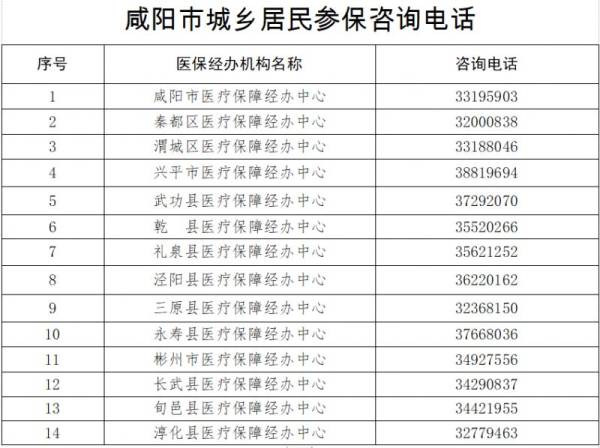 咸阳医保缴费咨询电话是什么