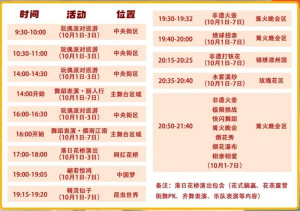2024年漳州东南花都国庆假期活动安排