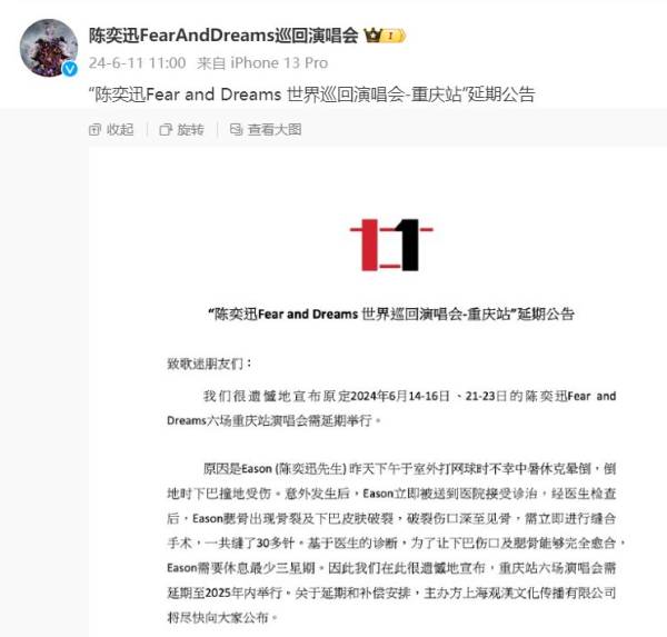 2024陈奕迅重庆演唱会延期到什么时候？（2）
