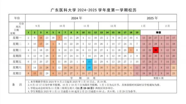 广东医科大学2024-2025学年校历