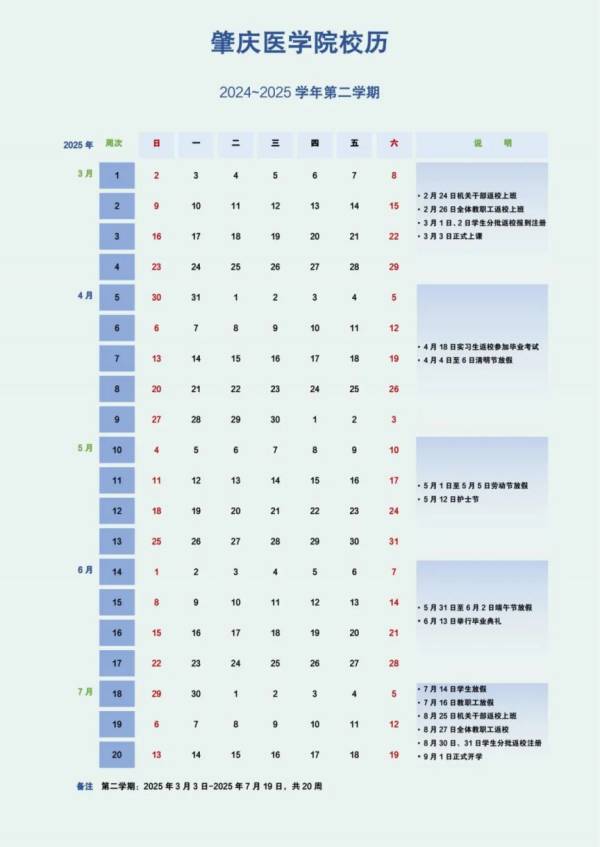 2024-2025学年肇庆医学院校历（2）