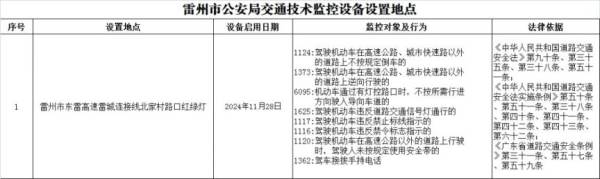 雷州新增交通监控设备具体设置点在哪？