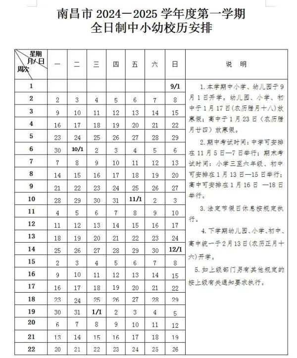 2025南昌初中寒假放假时间安排