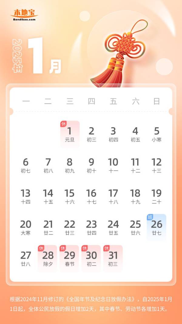 2025春节法定放假几天