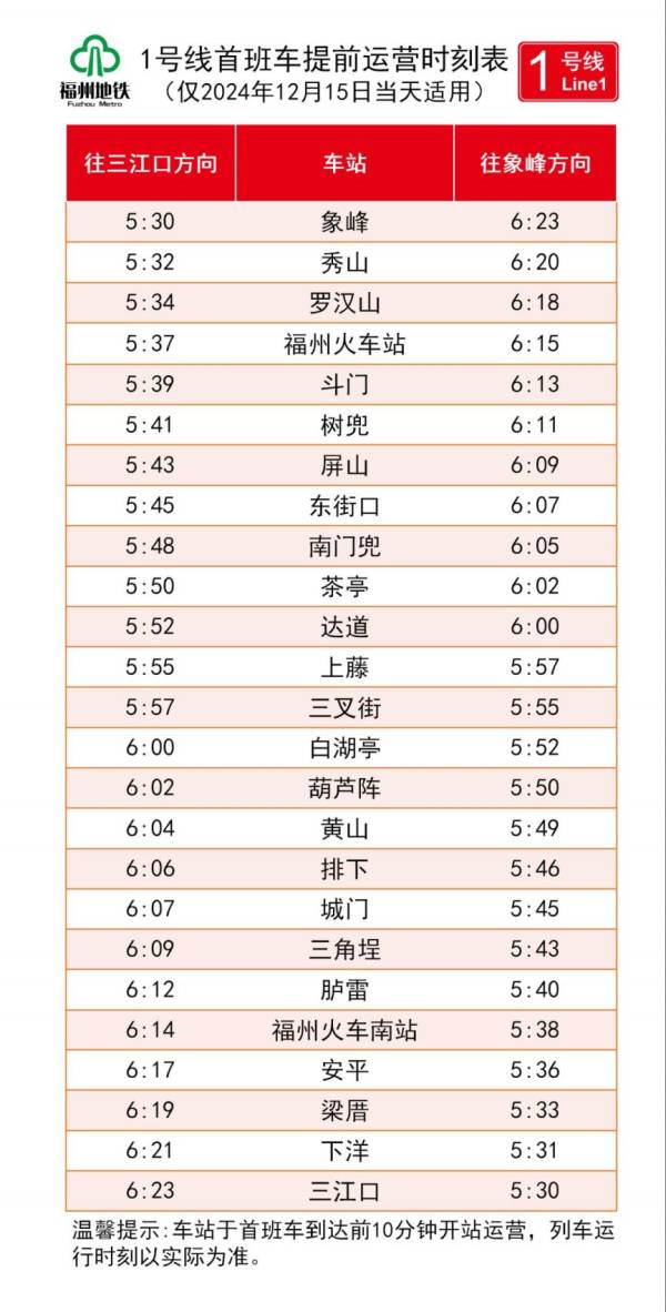 2024福州马拉松福州地铁提前运营发车时刻表