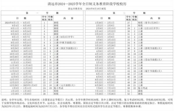 2025年清远中小学暑假放假时间