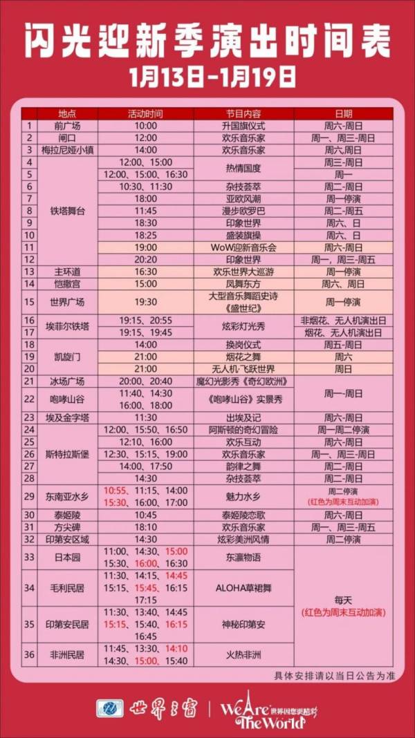 深圳世界之窗1月有烟花吗