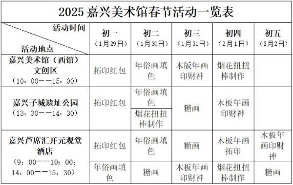 2025嘉兴春节美术馆有什么活动？