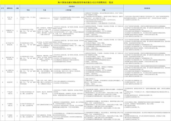 海口国家高新区国际投资咨询有限公司招聘（岗位+报名+条件）