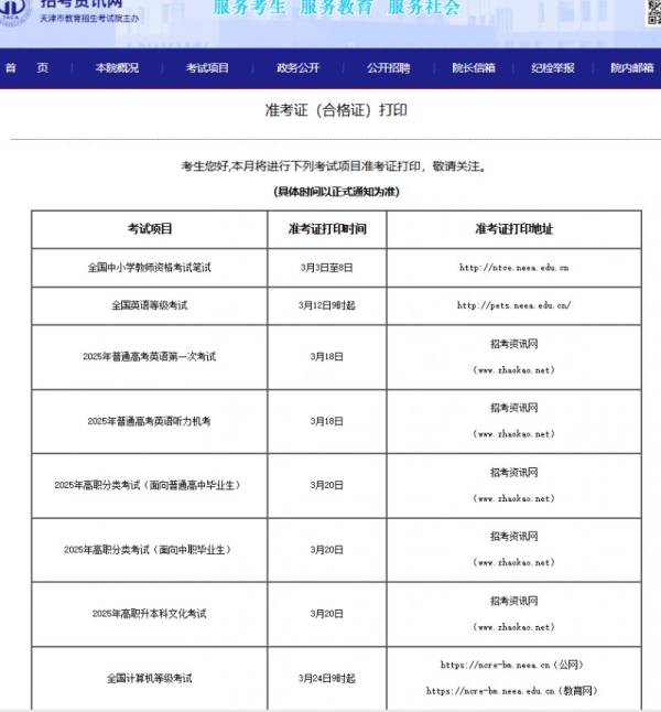 2025年天津全国计算机考试准考证什么时候打印？