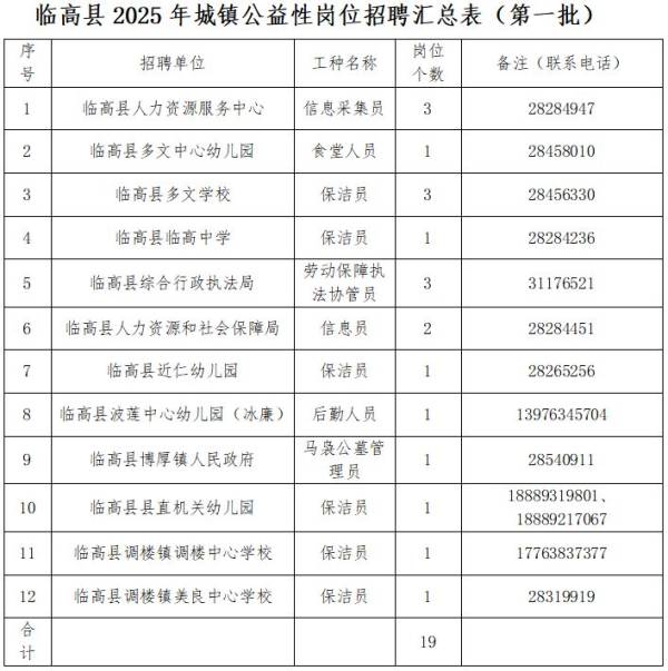 临高县2025年城镇公益性岗位招聘（岗位+报名+条件）