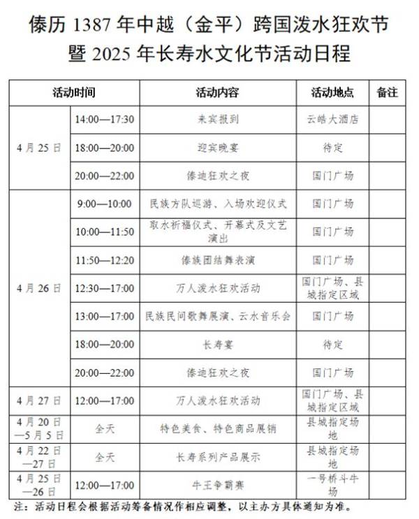 2025年红河金平县泼水节活动日程表